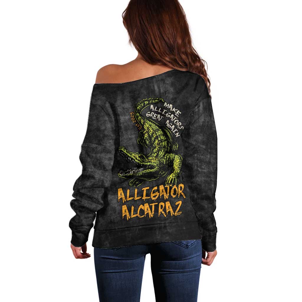 Alligator Alcatraz Est 2025 Off Shoulder Sweater Vintage Retro - Wonder Print Shop