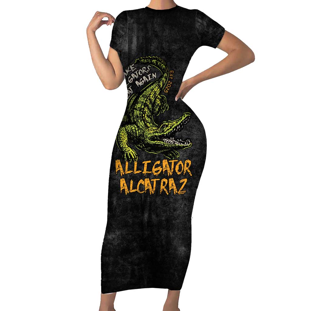 Alligator Alcatraz Est 2025 Short Sleeve Bodycon Dress Vintage Retro - Wonder Print Shop