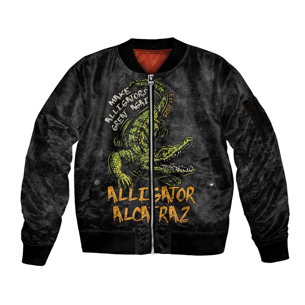 Alligator Alcatraz Est 2025 Sleeve Zip Bomber Jacket Vintage Retro - Wonder Print Shop