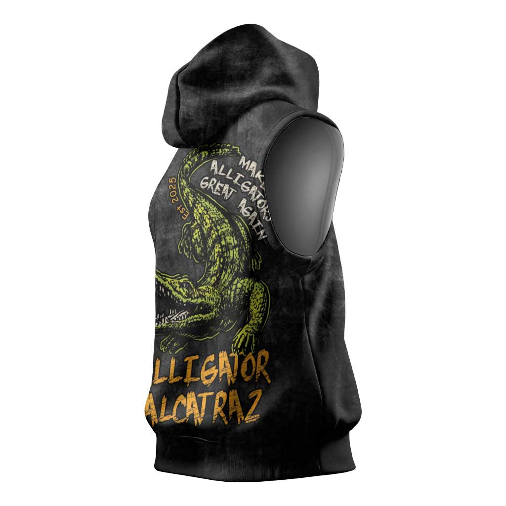 Alligator Alcatraz Est 2025 Sleeveless Hoodie Vintage Retro - Wonder Print Shop
