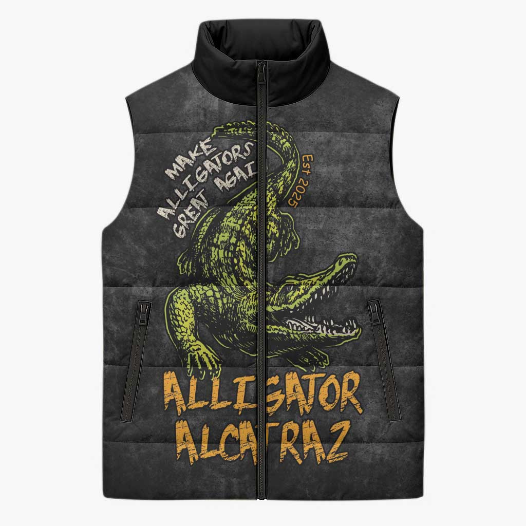Alligator Alcatraz Est 2025 Sleeveless Puffer Jacket Vintage Retro - Wonder Print Shop