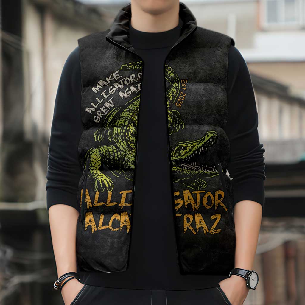 Alligator Alcatraz Est 2025 Sleeveless Puffer Jacket Vintage Retro - Wonder Print Shop
