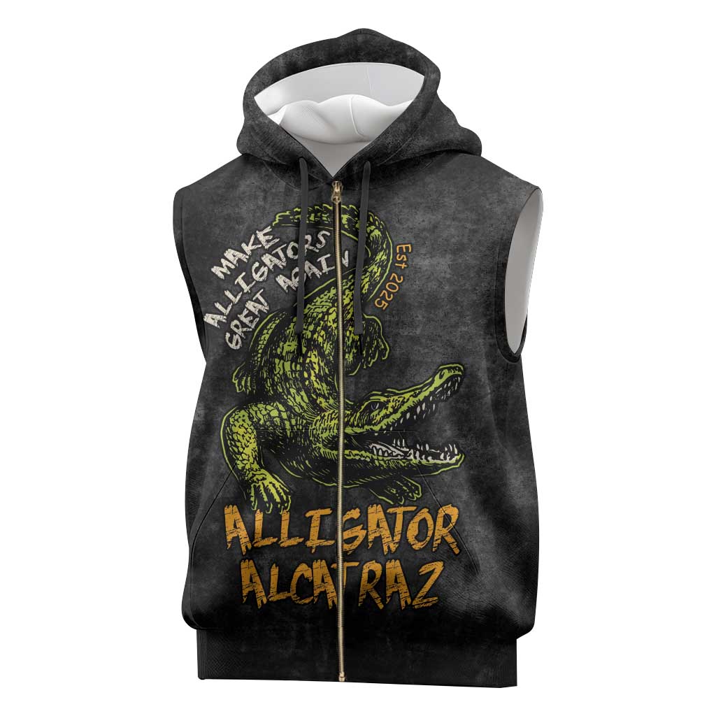 Alligator Alcatraz Est 2025 Sleeveless Zip Hoodie Vintage Retro - Wonder Print Shop