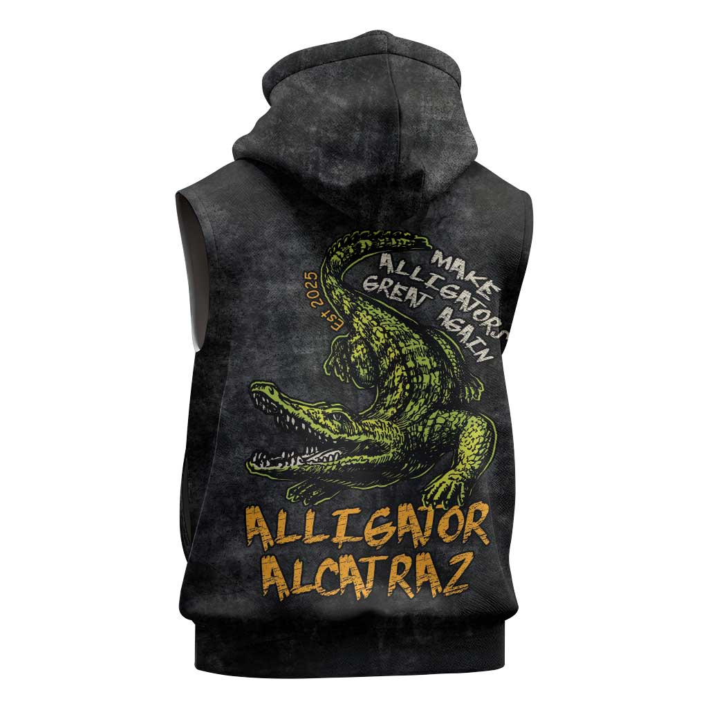 Alligator Alcatraz Est 2025 Sleeveless Zip Hoodie Vintage Retro - Wonder Print Shop