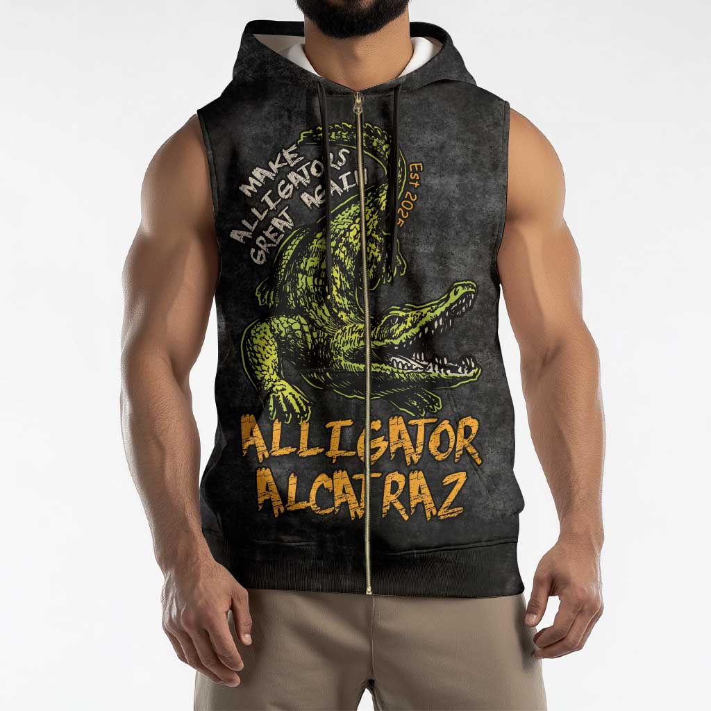 Alligator Alcatraz Est 2025 Sleeveless Zip Hoodie Vintage Retro - Wonder Print Shop