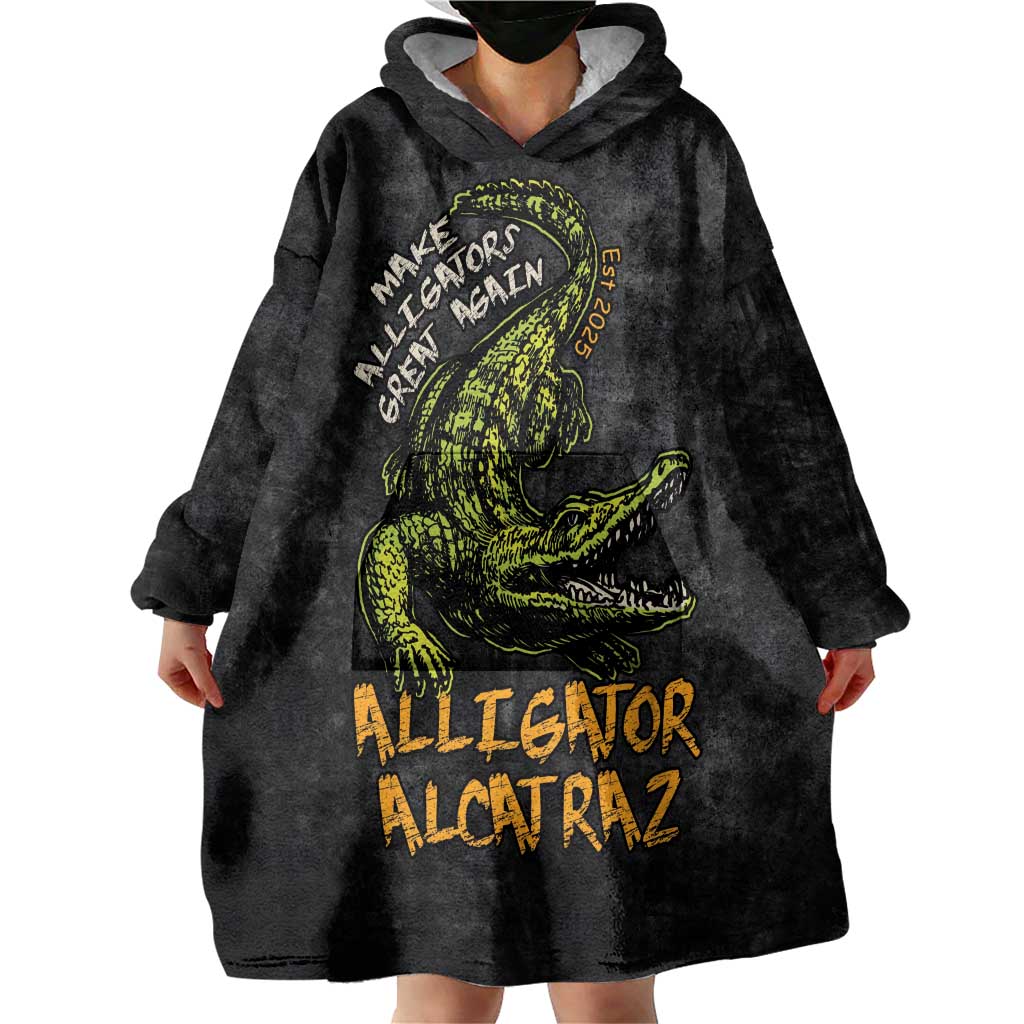 Alligator Alcatraz Est 2025 Wearable Blanket Hoodie Vintage Retro - Wonder Print Shop