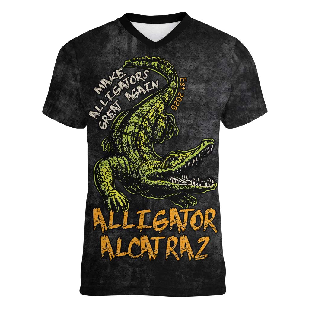Alligator Alcatraz Est 2025 Women V-Neck T-Shirt Vintage Retro - Wonder Print Shop