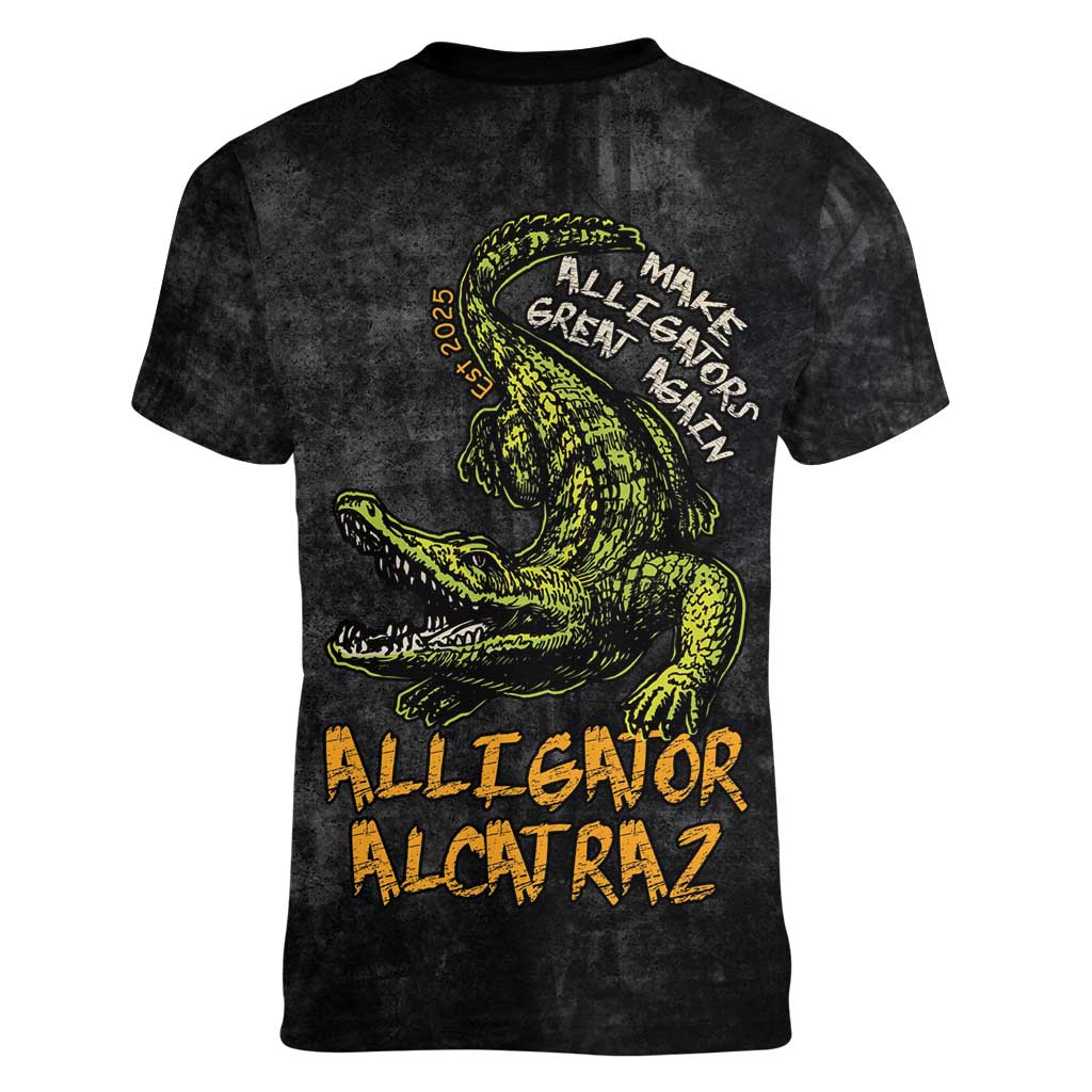 Alligator Alcatraz Est 2025 Women V-Neck T-Shirt Vintage Retro - Wonder Print Shop