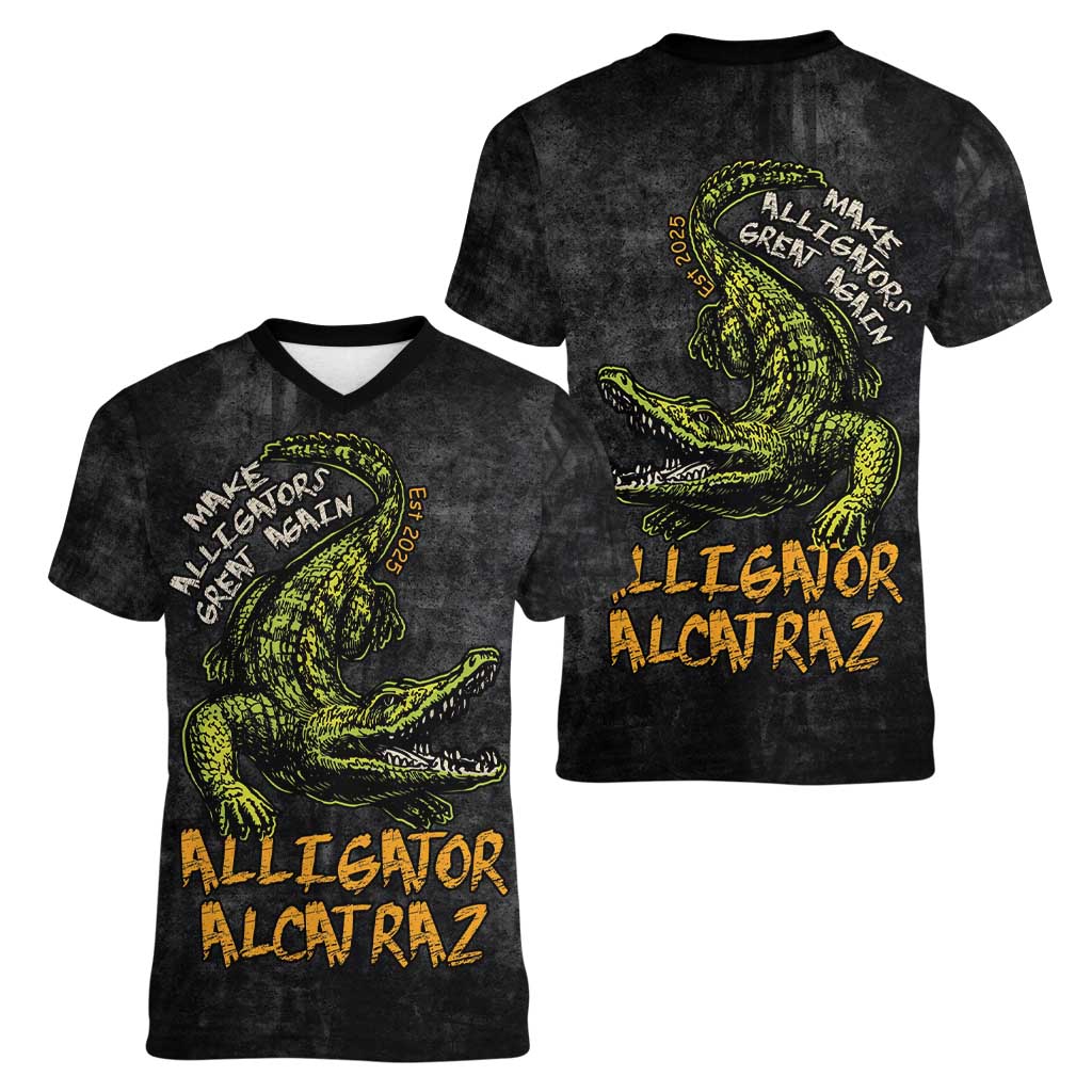 Alligator Alcatraz Est 2025 Women V-Neck T-Shirt Vintage Retro - Wonder Print Shop
