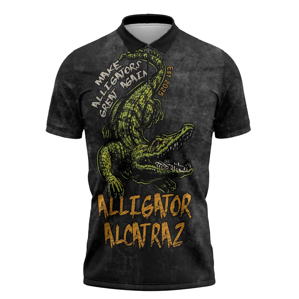 Alligator Alcatraz Est 2025 Zipper Polo Shirt Vintage Retro - Wonder Print Shop