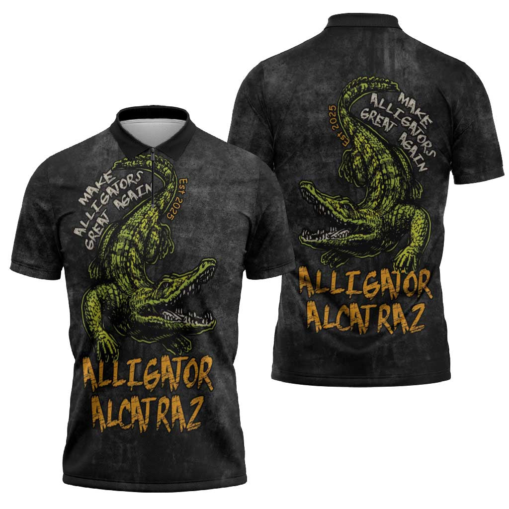 Alligator Alcatraz Est 2025 Zipper Polo Shirt Vintage Retro - Wonder Print Shop
