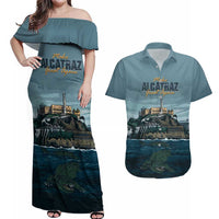 Make Alcatraz Great Again Couples Matching Off Shoulder Maxi Dress and Hawaiian Shirt Vintage Retro - Wonder Print Shop