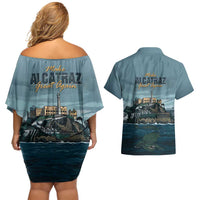 Make Alcatraz Great Again Couples Matching Off Shoulder Short Dress and Hawaiian Shirt Vintage Retro - Wonder Print Shop