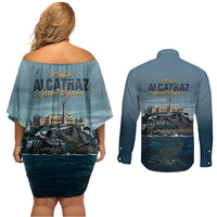 Make Alcatraz Great Again Couples Matching Off Shoulder Short Dress and Long Sleeve Button Shirt Vintage Retro - Wonder Print Shop