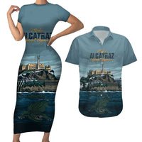 Make Alcatraz Great Again Couples Matching Short Sleeve Bodycon Dress and Hawaiian Shirt Vintage Retro - Wonder Print Shop