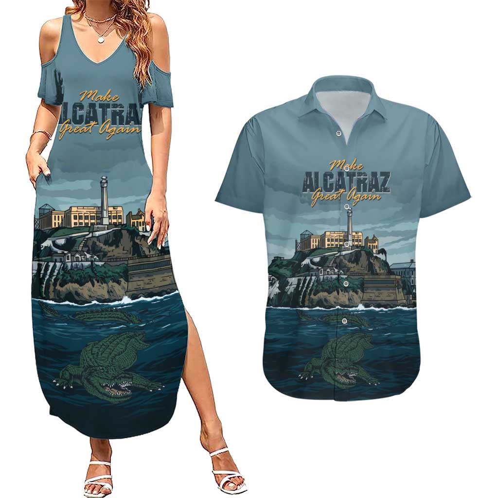 Make Alcatraz Great Again Couples Matching Summer Maxi Dress and Hawaiian Shirt Vintage Retro - Wonder Print Shop