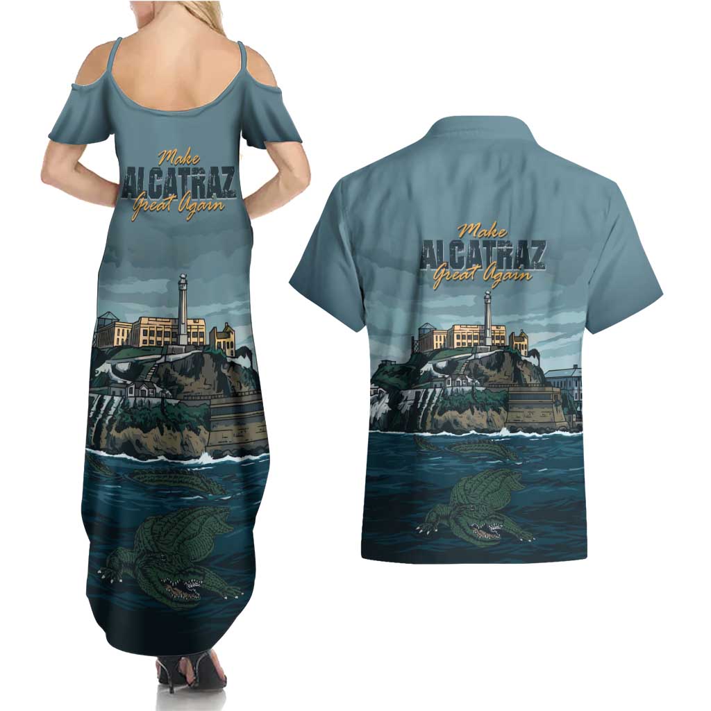 Make Alcatraz Great Again Couples Matching Summer Maxi Dress and Hawaiian Shirt Vintage Retro - Wonder Print Shop