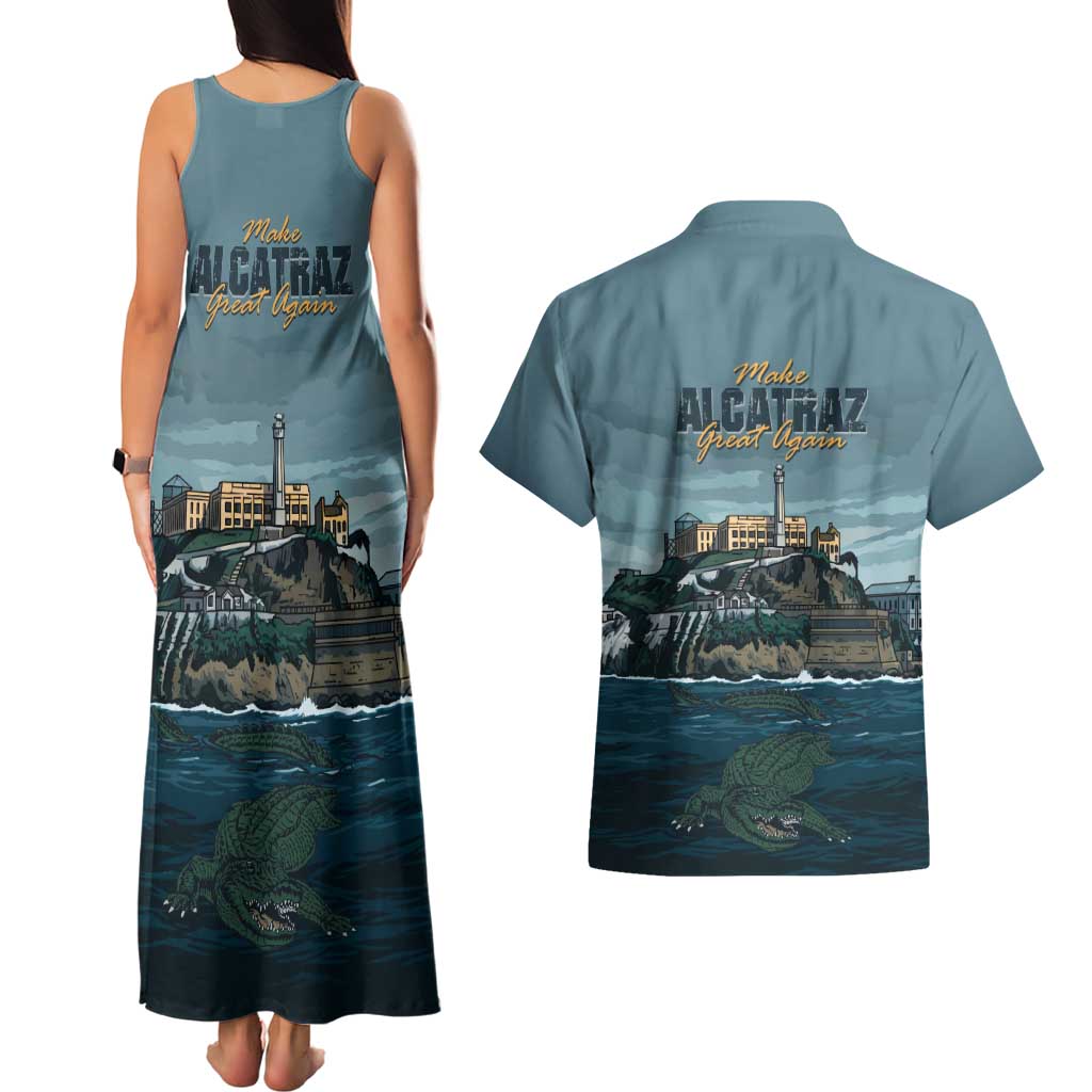 Make Alcatraz Great Again Couples Matching Tank Maxi Dress and Hawaiian Shirt Vintage Retro - Wonder Print Shop
