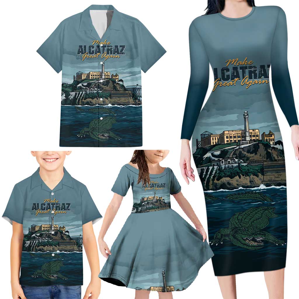 Make Alcatraz Great Again Family Matching Long Sleeve Bodycon Dress and Hawaiian Shirt Vintage Retro - Wonder Print Shop