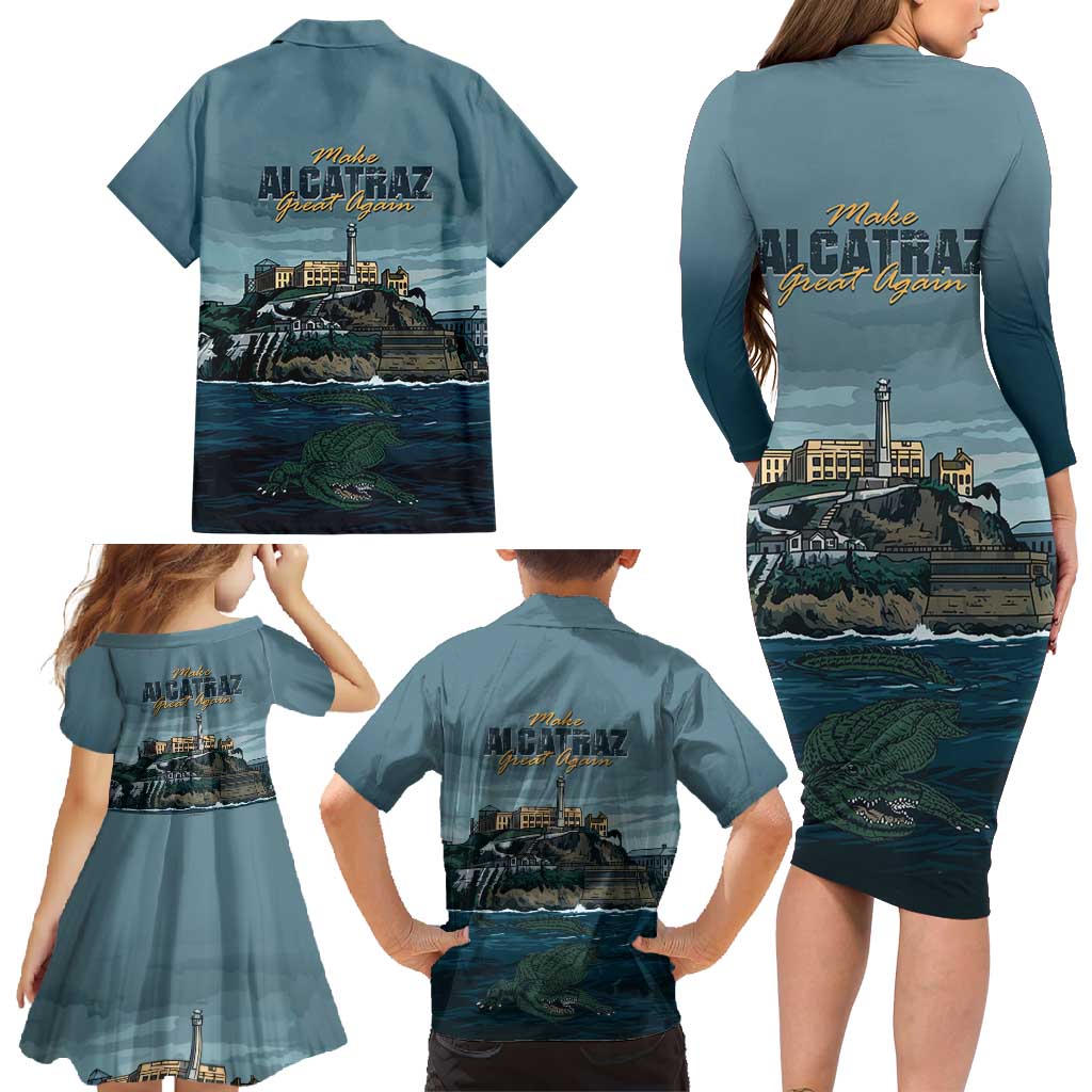 Make Alcatraz Great Again Family Matching Long Sleeve Bodycon Dress and Hawaiian Shirt Vintage Retro - Wonder Print Shop