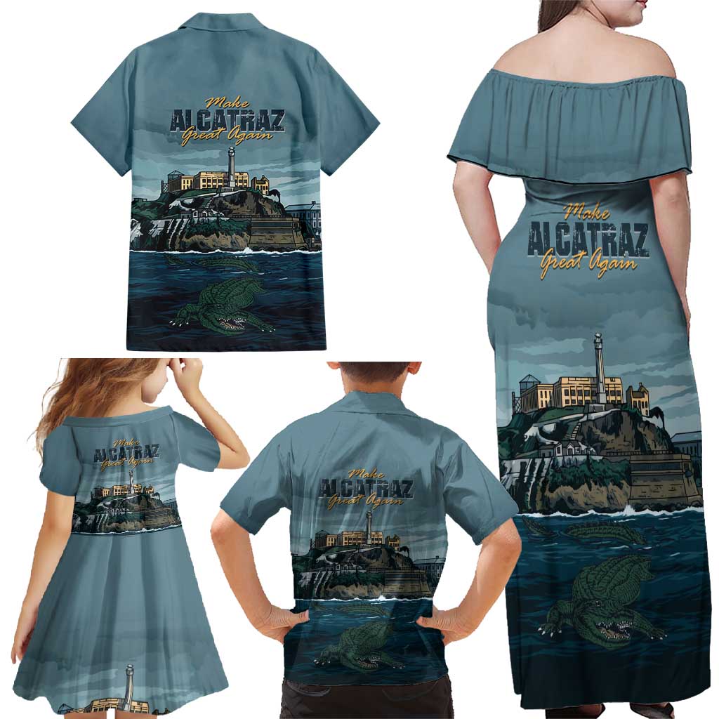 Make Alcatraz Great Again Family Matching Off Shoulder Maxi Dress and Hawaiian Shirt Vintage Retro - Wonder Print Shop