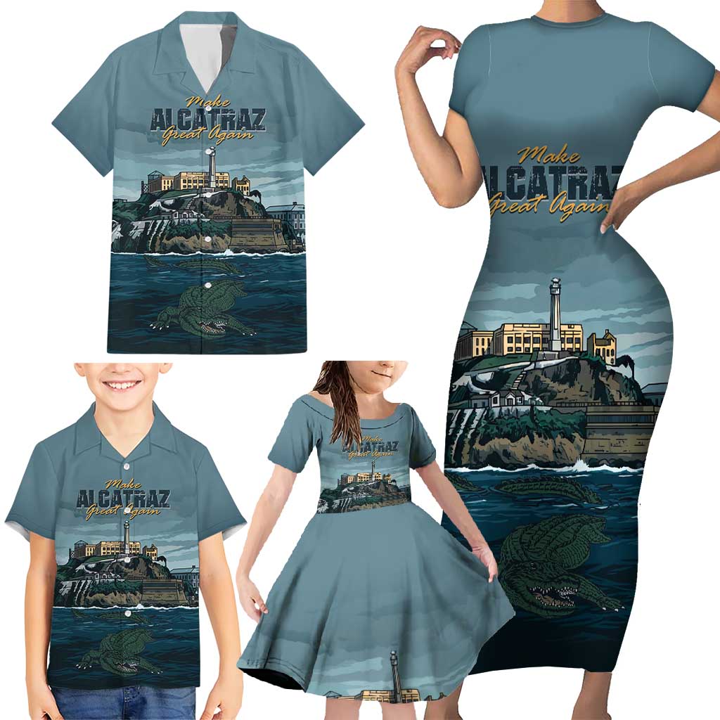 Make Alcatraz Great Again Family Matching Short Sleeve Bodycon Dress and Hawaiian Shirt Vintage Retro - Wonder Print Shop