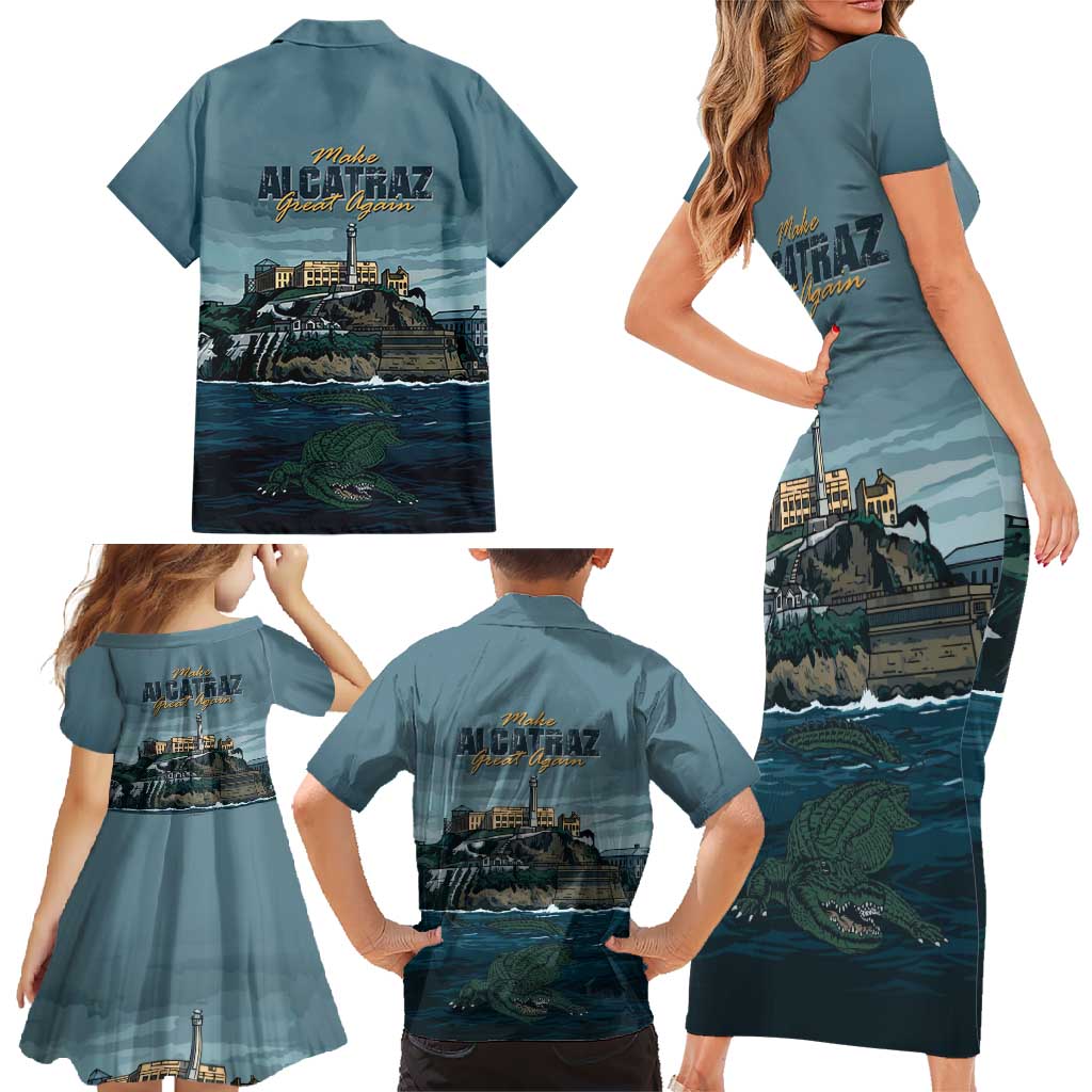 Make Alcatraz Great Again Family Matching Short Sleeve Bodycon Dress and Hawaiian Shirt Vintage Retro - Wonder Print Shop