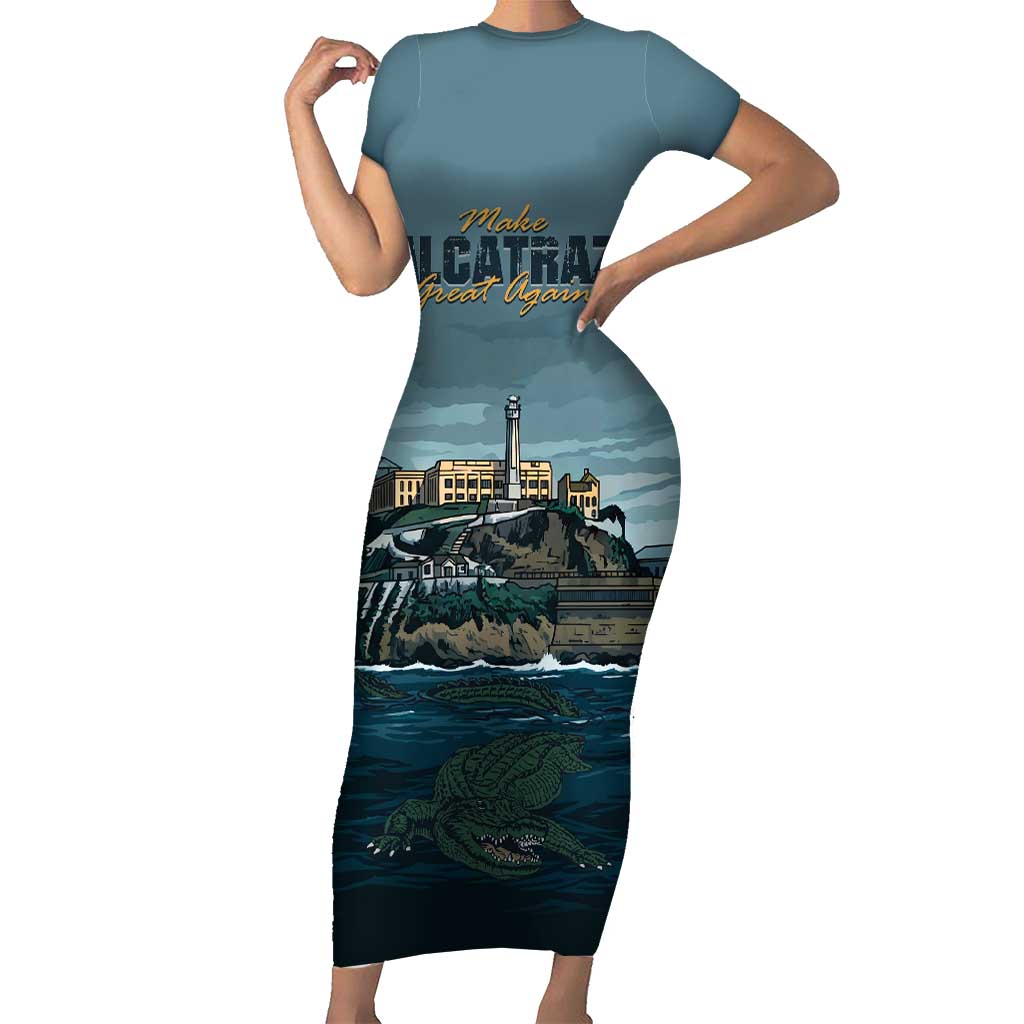 Make Alcatraz Great Again Family Matching Short Sleeve Bodycon Dress and Hawaiian Shirt Vintage Retro - Wonder Print Shop