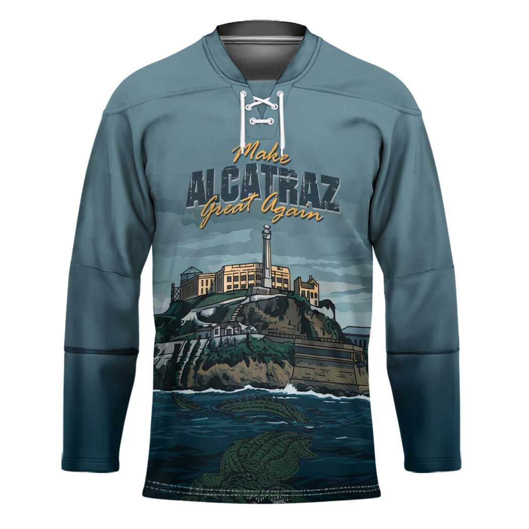 Make Alcatraz Great Again Hockey Jersey Vintage Retro - Wonder Print Shop