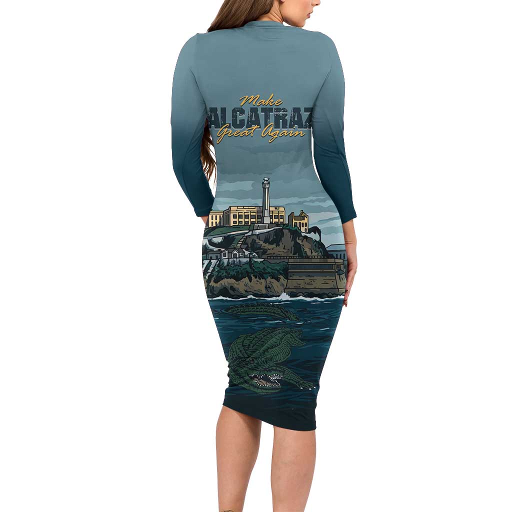 Make Alcatraz Great Again Long Sleeve Bodycon Dress Vintage Retro - Wonder Print Shop