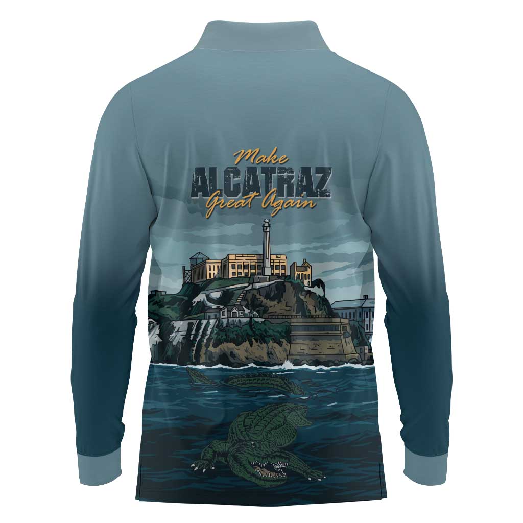 Make Alcatraz Great Again Long Sleeve Polo Shirt Vintage Retro - Wonder Print Shop