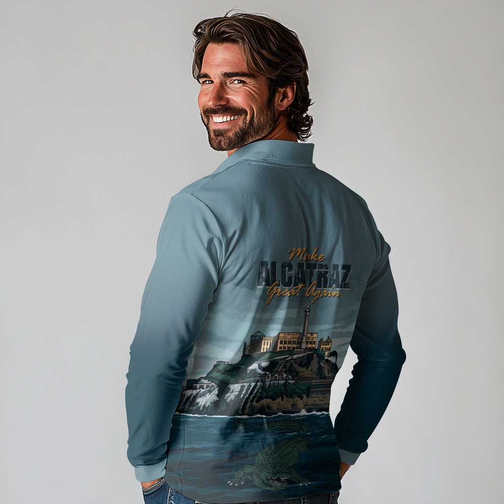 Make Alcatraz Great Again Long Sleeve Polo Shirt Vintage Retro - Wonder Print Shop