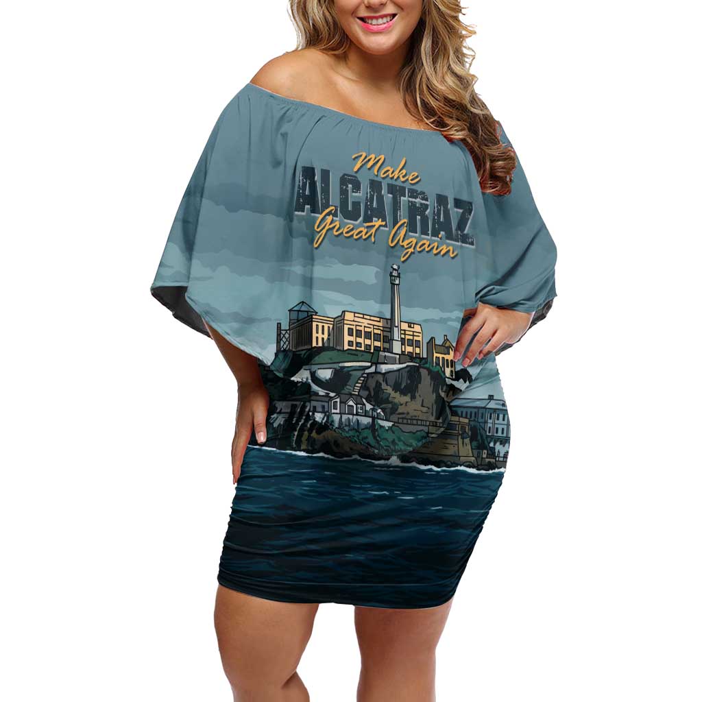 Make Alcatraz Great Again Off Shoulder Short Dress Vintage Retro - Wonder Print Shop
