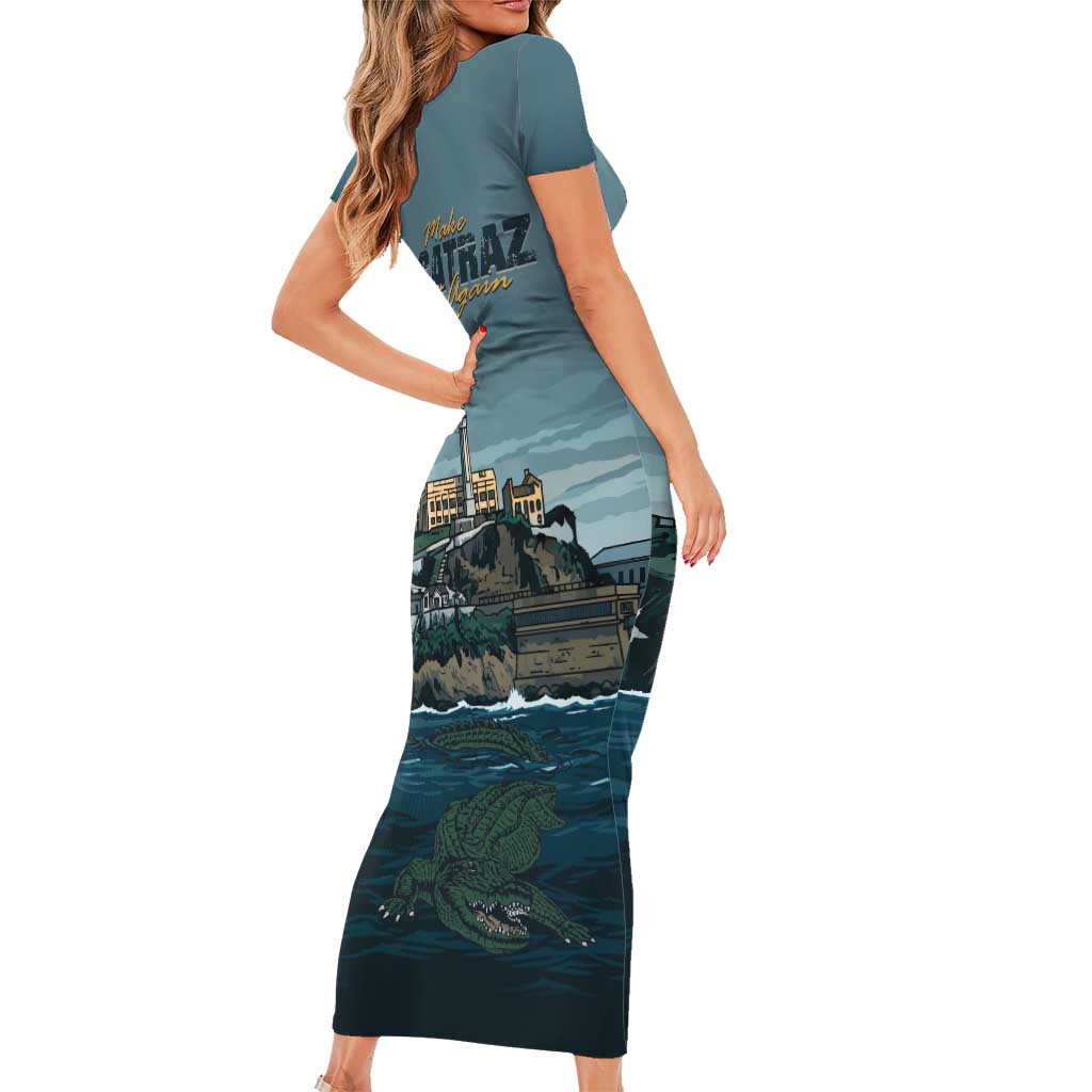 Make Alcatraz Great Again Short Sleeve Bodycon Dress Vintage Retro - Wonder Print Shop