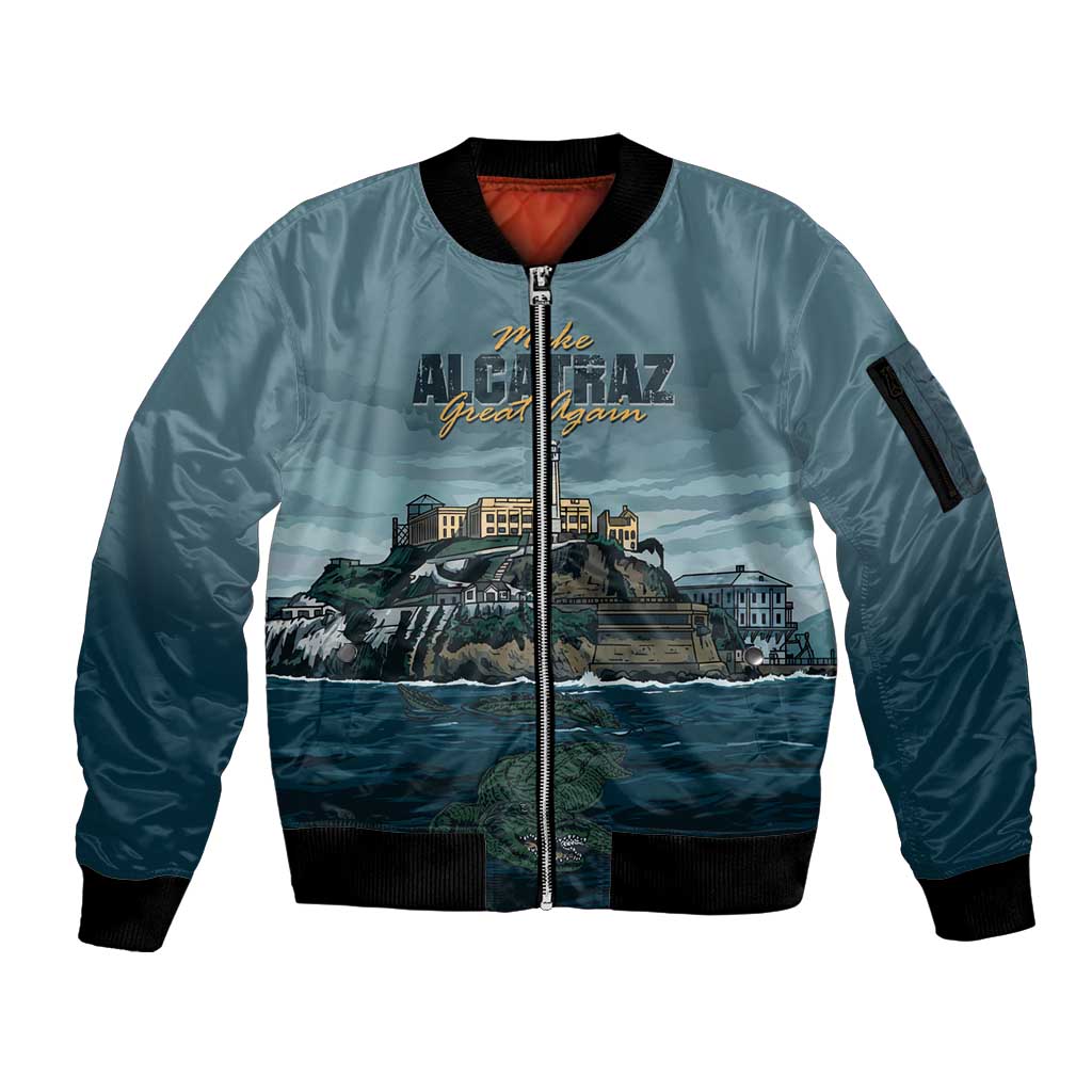Make Alcatraz Great Again Sleeve Zip Bomber Jacket Vintage Retro - Wonder Print Shop