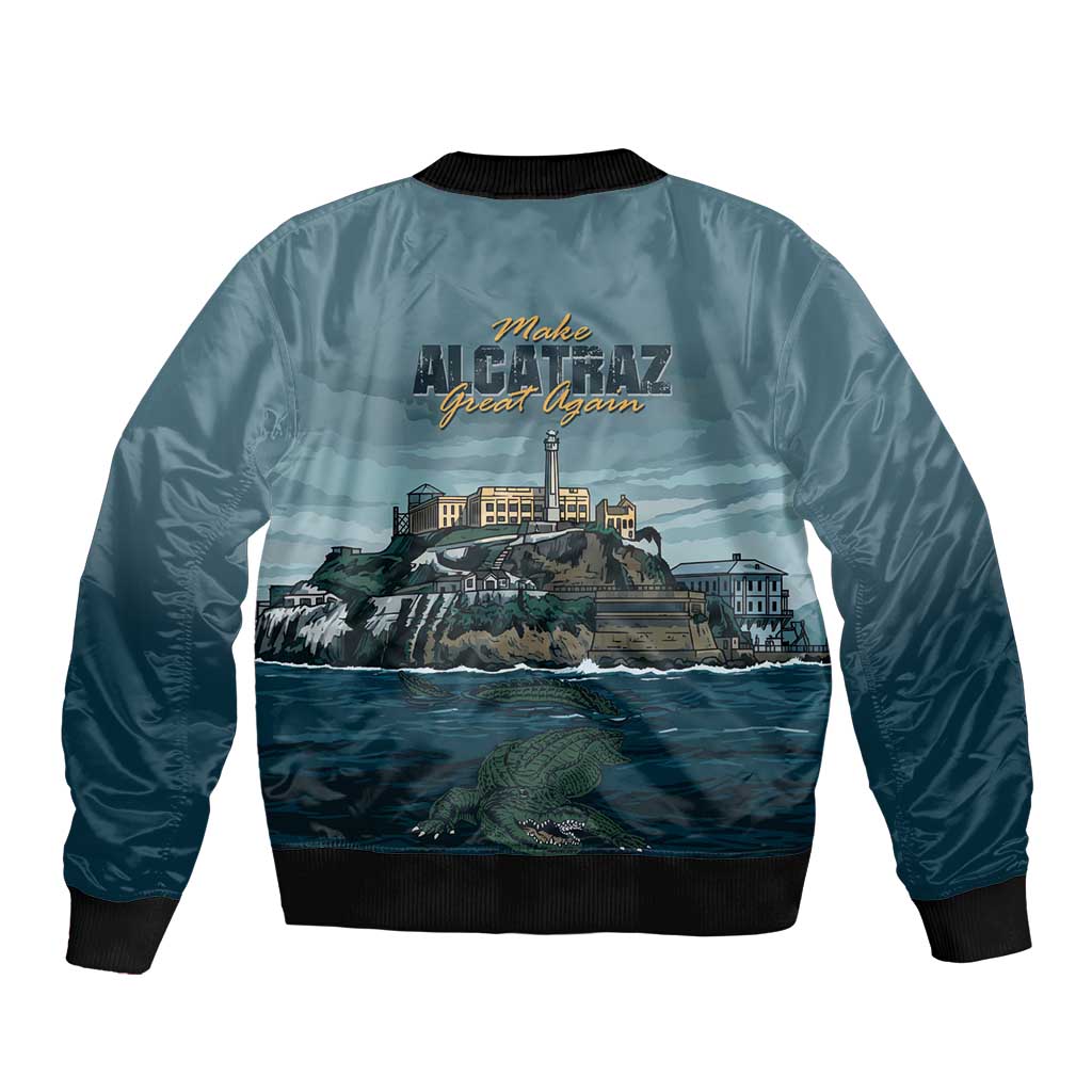 Make Alcatraz Great Again Sleeve Zip Bomber Jacket Vintage Retro - Wonder Print Shop