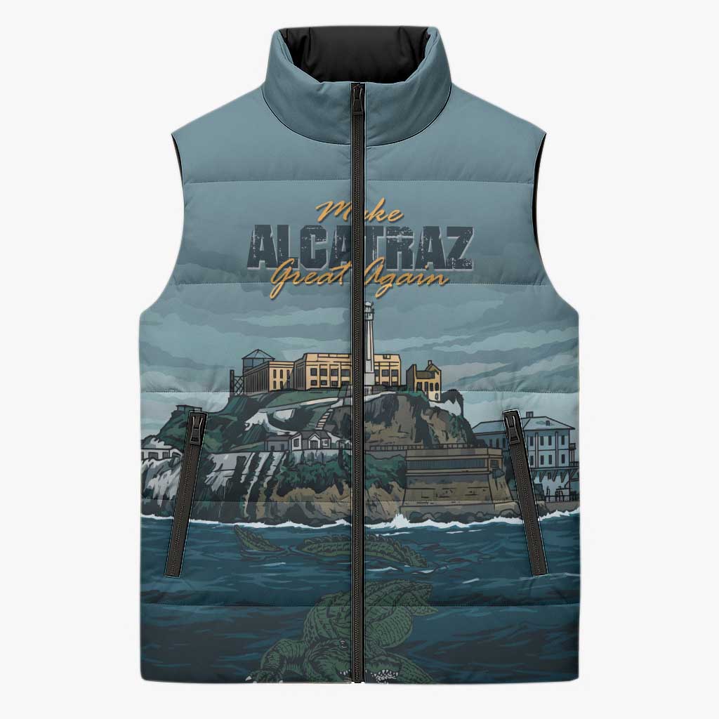 Make Alcatraz Great Again Sleeveless Puffer Jacket Vintage Retro - Wonder Print Shop