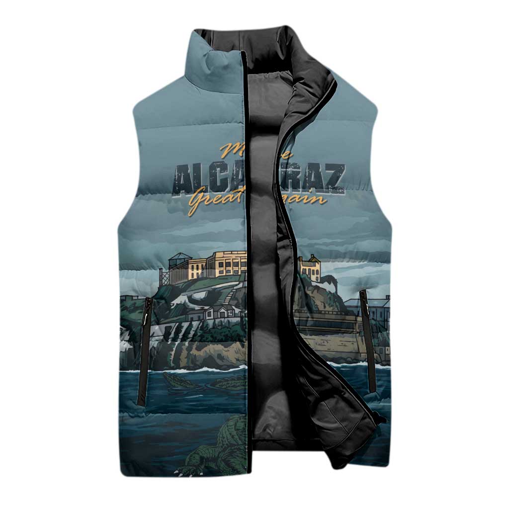 Make Alcatraz Great Again Sleeveless Puffer Jacket Vintage Retro - Wonder Print Shop