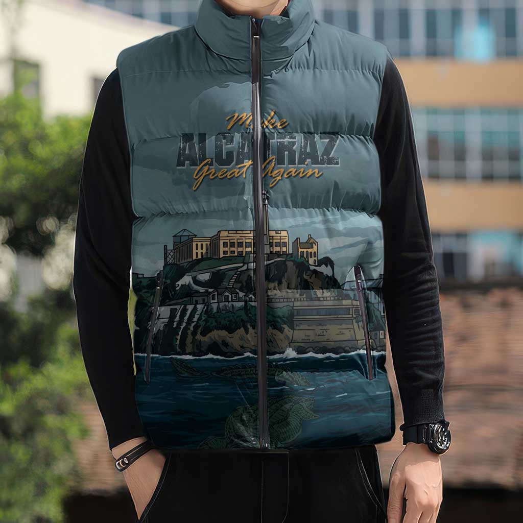 Make Alcatraz Great Again Sleeveless Puffer Jacket Vintage Retro - Wonder Print Shop