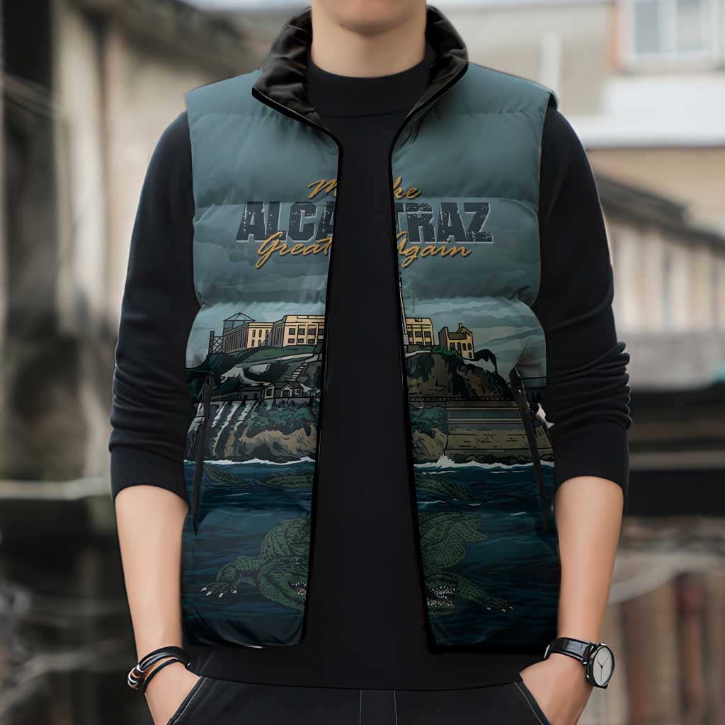 Make Alcatraz Great Again Sleeveless Puffer Jacket Vintage Retro - Wonder Print Shop
