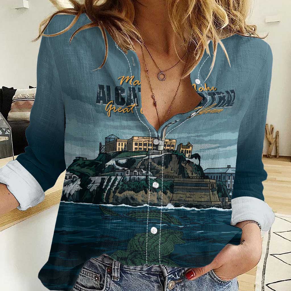 Make Alcatraz Great Again Women Casual Shirt Vintage Retro - Wonder Print Shop