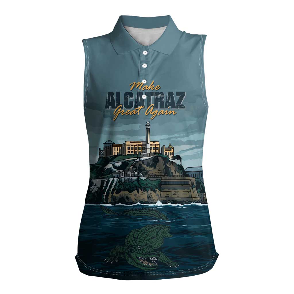 Make Alcatraz Great Again Women Sleeveless Polo Shirt Vintage Retro - Wonder Print Shop