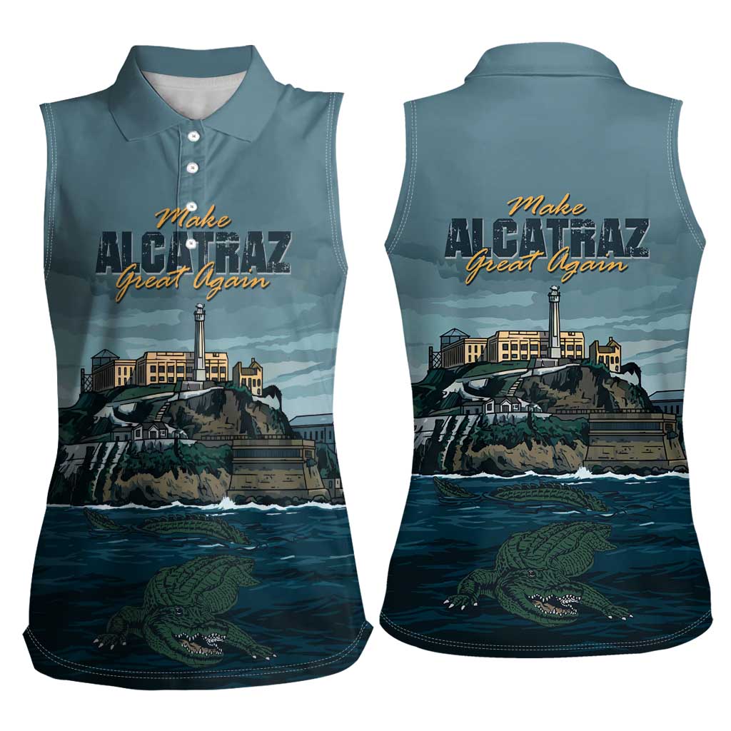 Make Alcatraz Great Again Women Sleeveless Polo Shirt Vintage Retro - Wonder Print Shop