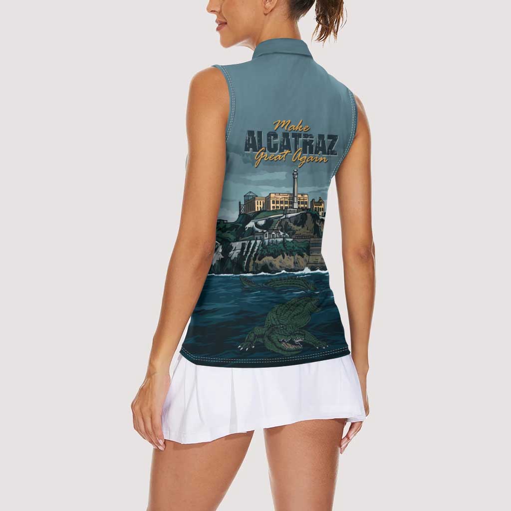 Make Alcatraz Great Again Women Sleeveless Polo Shirt Vintage Retro - Wonder Print Shop