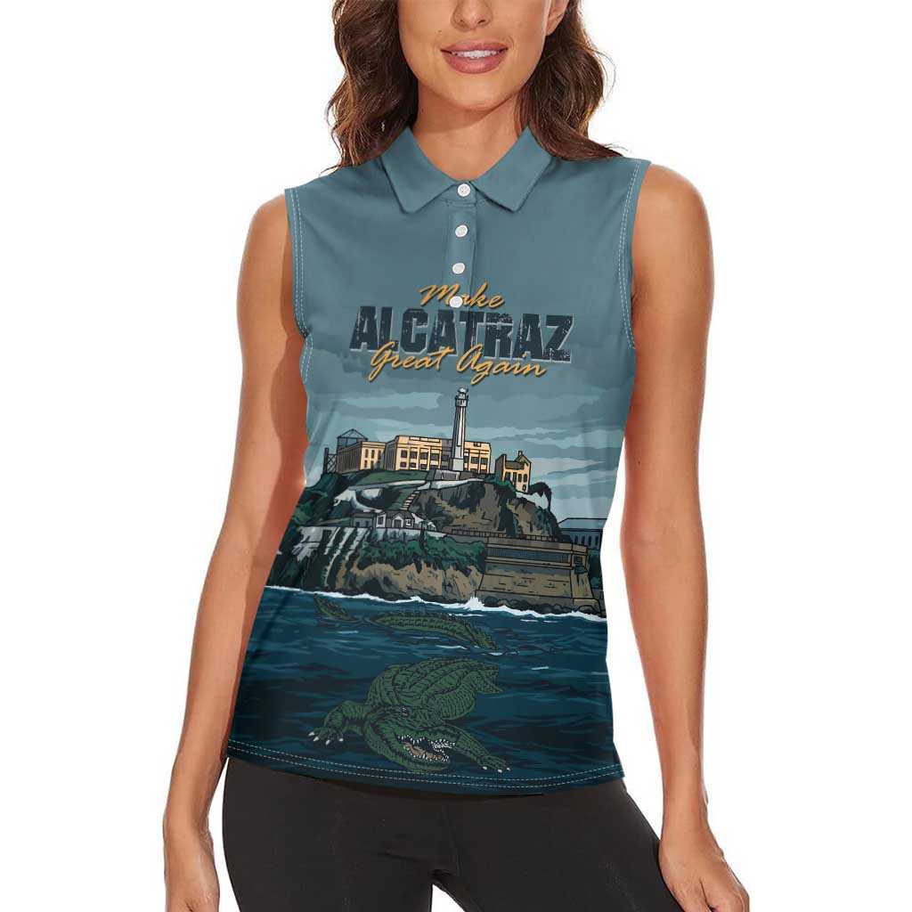Make Alcatraz Great Again Women Sleeveless Polo Shirt Vintage Retro - Wonder Print Shop