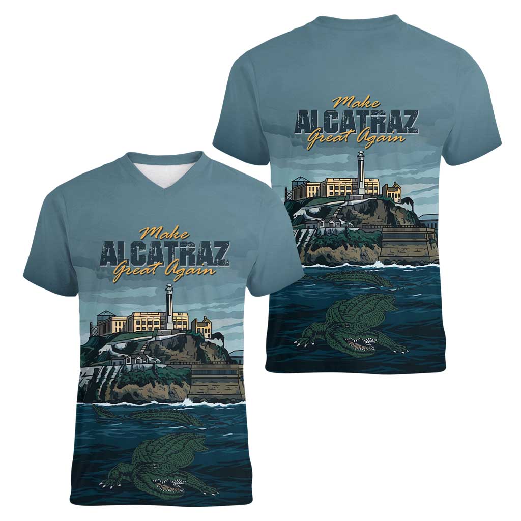 Make Alcatraz Great Again Women V-Neck T-Shirt Vintage Retro - Wonder Print Shop