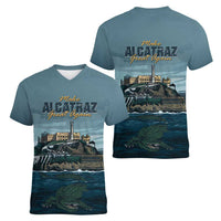 Make Alcatraz Great Again Women V-Neck T-Shirt Vintage Retro - Wonder Print Shop