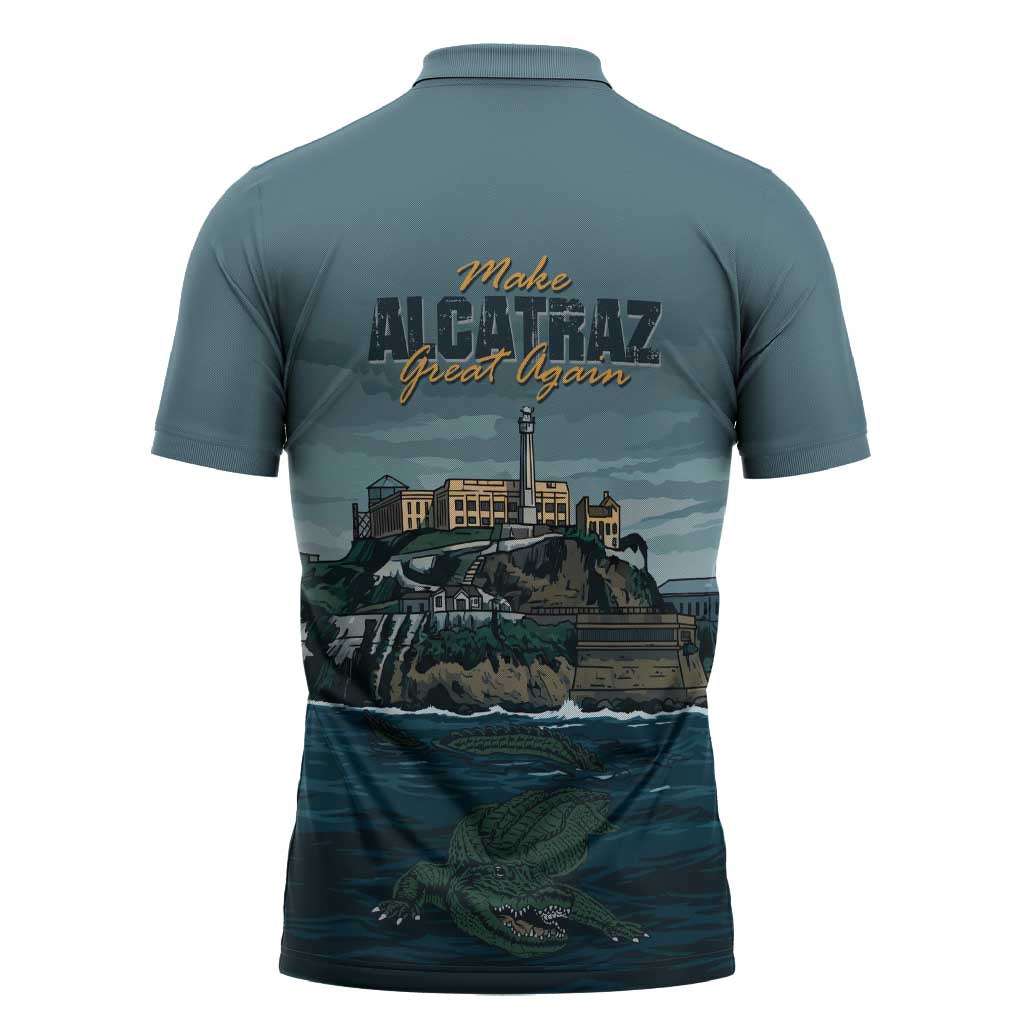 Make Alcatraz Great Again Zipper Polo Shirt Vintage Retro - Wonder Print Shop