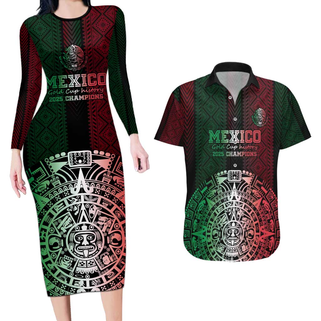 Mexico Football Custom Couples Matching Long Sleeve Bodycon Dress and Hawaiian Shirt Mexico's Make History 2025 Flag Style - Wonder Print Shop