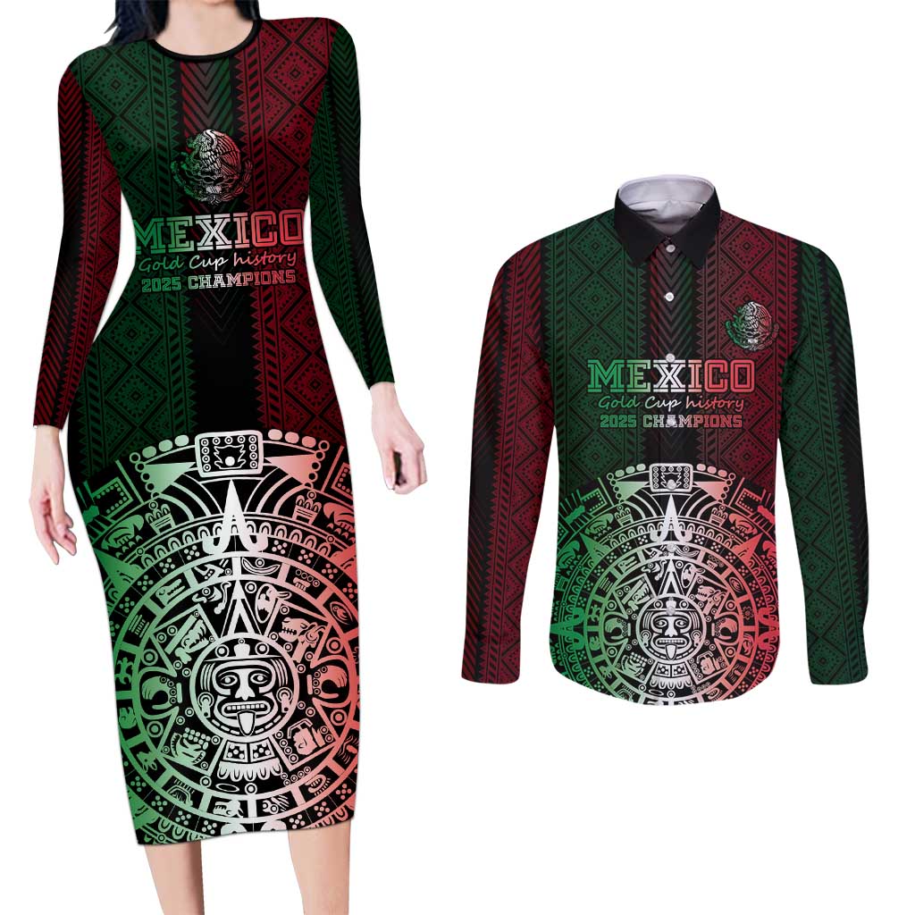 Mexico Football Custom Couples Matching Long Sleeve Bodycon Dress and Long Sleeve Button Shirt Mexico's Make History 2025 Flag Style - Wonder Print Shop